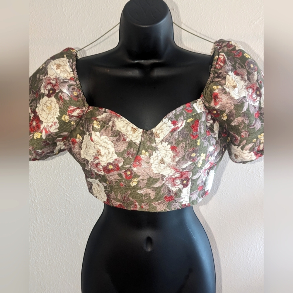 Olive Crop Floral Top
